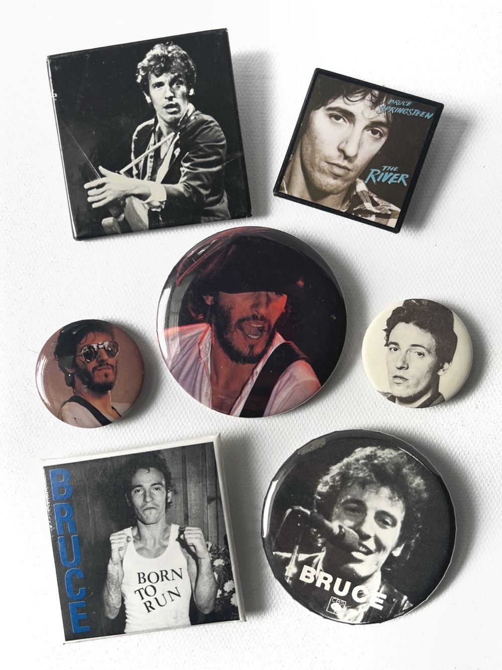 1970’s-80’s BRUCE SPRINGSTEEN Lot of 7 Pinback Button 2” Square & Round badges